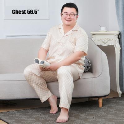 China QUICK DRY Summer Men's Dropshipping Silk Sleepwear Satin Homewear Printing Pajamas Fat Short Sleeve Plus Size Man for sale