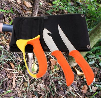 China Multifunctional Non-variable Survival 3-Piece Outfield Hunting Combo Set Processing Knife Set With Gut-hook, Fillet Knife And Sharpener for sale