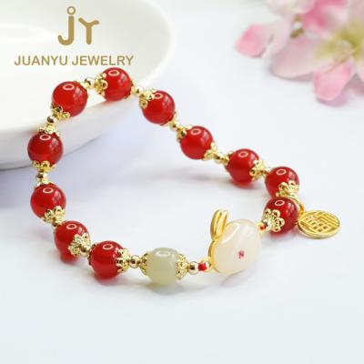 China CLASSIC Direct Rabbit Charm Red Agate Stone Maker Bracelet Blessing Beaded Hand Strings Bracelets for sale