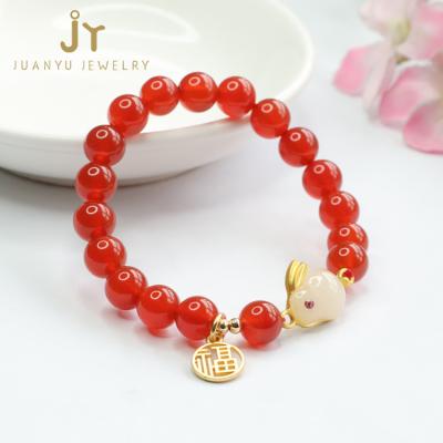 China Wholesale China Blessing CLASSIC Hand Strings Rabbit Beaded Red Agate Rabbit Pendant Bracelets for sale