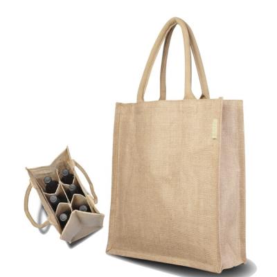 China Packing 6 Bottle Wine 27x18x30cm Burlap Shopping Bag for sale