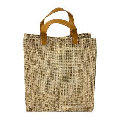 China Gift Travel Tote PU Handled 20cm Burlap Grocery Bag for sale