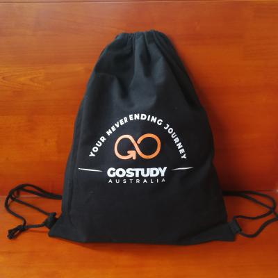 China Organic Black Rope Handle Cotton Canvas Drawstring Bag Big Custom Logo For Promotion for sale