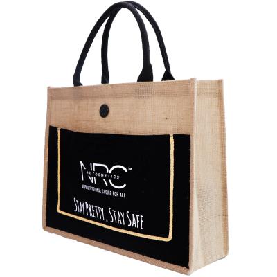 China Custom Handled Logo Eco Reusable Cloth Carrying Gift Bags Women Beach Hand Tote Laminated Grocery Promotional Shopping Handbags Jute Bag for sale