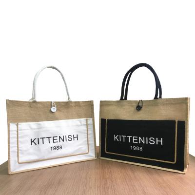 China 2020 Reusable Handled Jute Burlap Packing Eco Shopping Bag Waterproof Burlap Factory Supply Reusable Shopping Bag for sale