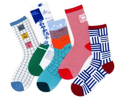 China Feature Geometry Cow Milk Couples Antibacterial Personality Graffiti In Breathable Tube Sports Socks for sale