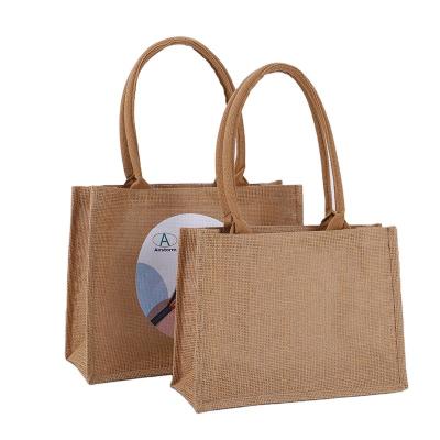 China The handled wholesale prices custom made eco-friendly grocery packaging color logo jute reusable shopping bag for sale