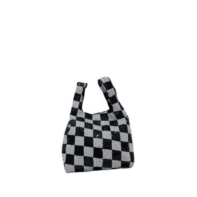 China 100% Lattice Eco-Friendly Reusable / Lightweight / Cheap Female Armpit Tote Plaid Women Shopping Bag Knitted Handbags for sale