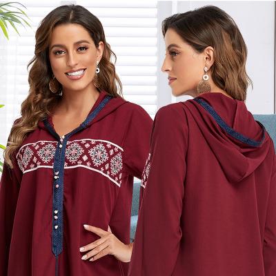 China Newcomer long sleeve embroidery kaftan head kaftan kaftan robe kaftan muslim moroccan polyester islamic abaya for sale