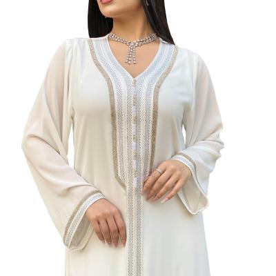 China Dubai abaya ladies modern and luxury pure white arabic designs middle east islamic clothing kaftan robe abaya dubai muslim dress for sale