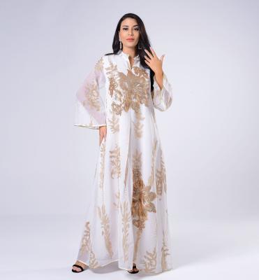 China Muslim Maxi Dresses Islamic Clothing Elegant Womens Abaya Dresses Polyester Clothing Embroidery Long Sleeve Islamic Kaftan for sale