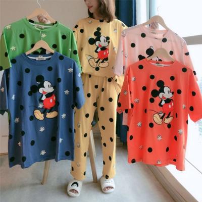 China Wholesale QUICK DRY women's pajamas mickey short sleeve tops and pants lovely cute women's pajamas sleepwear for sale