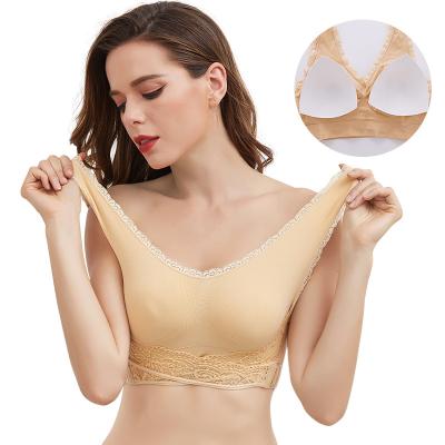 China Seamless Women's Front Cross Side Buckle Wireless Sports Lace Ladies Bra Breathable for sale