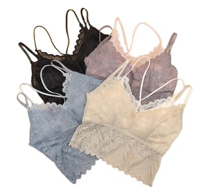 China Beautiful Women's Lace Bra Underwear Bra Strapless Chest Strapless Back Tube Top Cross Top Breathable Protective French Back for sale