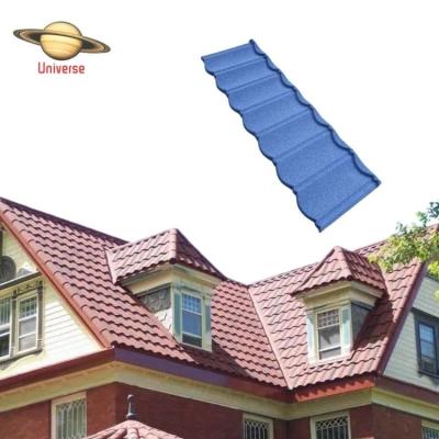 China Modern Black Modern House Roofing Building Materials Bond Tile 0.4mm Colorful Stone Coated Metal Roofing Tile for sale