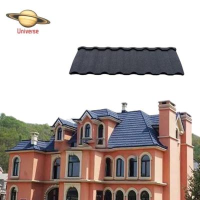 China Modern Professional Milan AL-ZINC Tile 1350*420mm Metal Roofing Tile Colored Stone Corrugated Sheet For Villas for sale