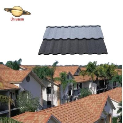 China Modern 50 Years Warranty Durable Alu-zinc Roof Top Sheets Milan Type Colored Sand Tarpaulin Metal Roofing Tiles for sale