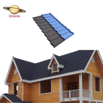 China Modern Colorful Building Roofing Material Metal Roof Tiles For House Villa Stone Coated Al-zinc Steel Roof Tiles for sale