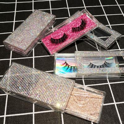 China Bling Diamond Lashcases Rhinestone Lashbox 3D 5D 25MM Long Natural Eyelashes with custom lashbox logo printed for sale