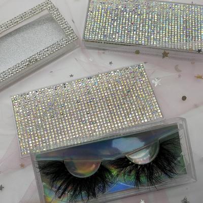 China Bling Diamond Lashcases Rhinestone Lashbox Package 3D 5D 25MM Natural Cosmetic Long Eyelash Seller Makeup Tool for sale