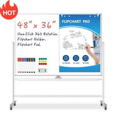 China Factory Double Sided Removable Adjustable Rolling Mobile Writing Stand Dry Erase White Board Magnetic Whiteboard 60*90cm or Customized for sale