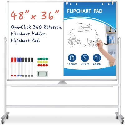 China One Button Flip Stand Rolling Mobile Whiteboard 72 x 48 36 x 24 for sale