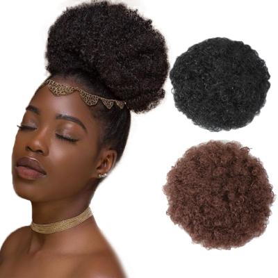 China Wholesale High Temperature Curly Drawstring Wig Afro Short Fiber Afro Pony Tail Curly Clip In On BunHot Synthetic Kinky Curly Hair for sale