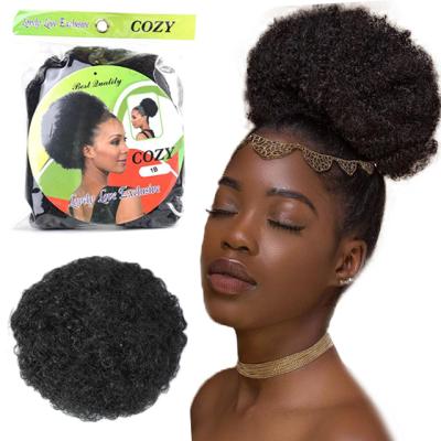 China New Product Afro Blast Synthetic Hair Bun Ponytail Extension Drawstring Afro Curly Short Curly Fiber Clip In On Synthetic Hair Buns Hair With Package for sale