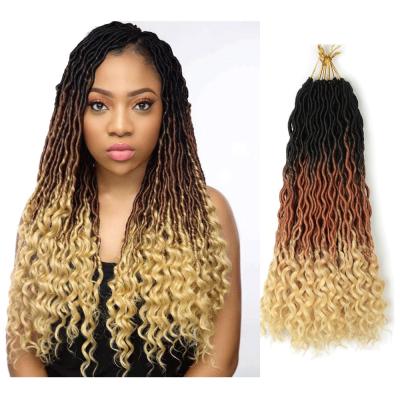 China You Can Wear It For Part Ombre Faux Locs Corchet Wavy Hair With Curly Ends 18inch Pre Looped Goddess Locs Crochet Hair Synthetic Braiding Hair Extensions for sale