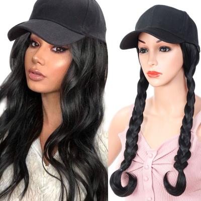 China Straight Adjustable Long Wave Hair Wig Caps Women Hair Extensions With Black Female Baseball Cap Hat All-in-one Synthetic for sale