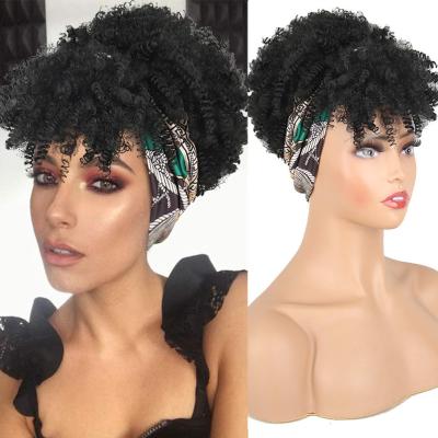 China Hot Selling Sc Curly Kinky Curly Wigs For Color Women Afro High Blast Headbands Scarf Turban Wig Afro Kinky Curly Short Drawstring Cheap for sale