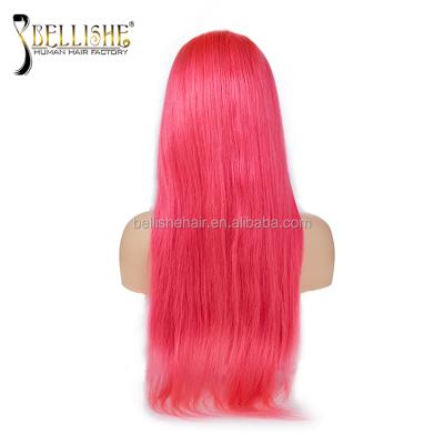 China Long Colored Full Lace Wig Brazilian Virgin Hair Regular Color Pink Wave Lace Front Lace Wig In Stock for sale