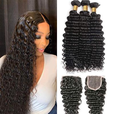 China Wholesale Cuticle Aligned Deep Wave 100 Grade Human Hair Raw Mink Brazilian Deep Wave Hair Virgin Hair Weft Bundles for sale