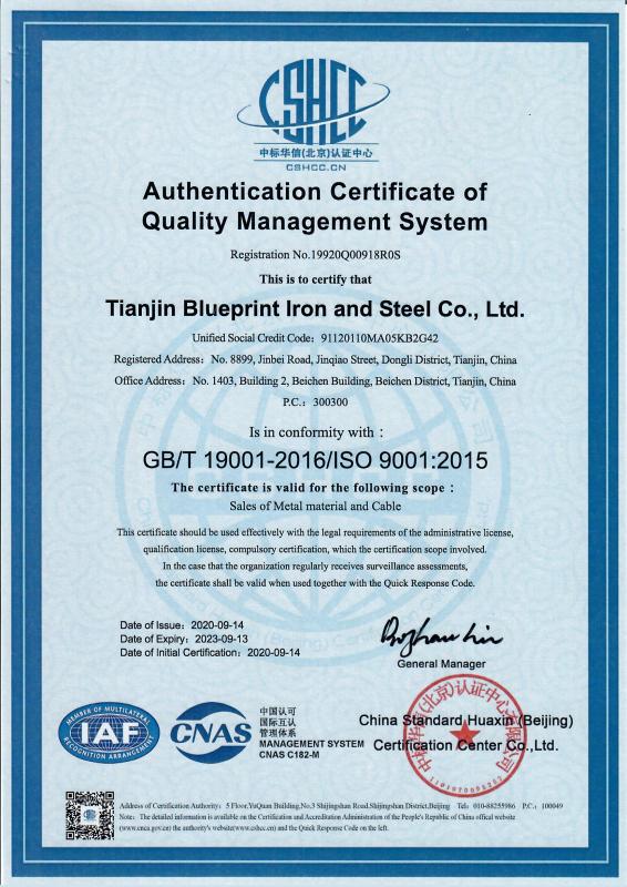 ISO9001 - Tianjin Blueprint Iron And Steel Co., Ltd.