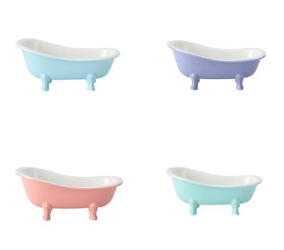 China Modern Eco Pure Color Wholesale Mini Custom Bathroom Ceramic Bathtup Soap Dish Holder for sale