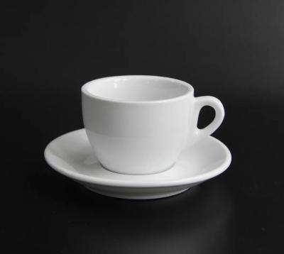 China Stocked 175ml 6oz White Porcelain Cappuccino Cups with Saucers for Specialty Coffee Drinks, Latte, Coffee Mocha and Tea for sale