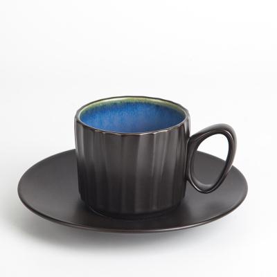 China Reusable High Quality Surprising Color Luster Blue Ceramic Special Coffee Cup And Saucer Sets for sale