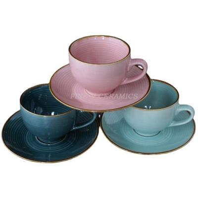 China Viable Custom Logo Nordic European Personalized Ceramic Pink Mint Green Color Gift Coffee Cup And Saucer Sets for sale