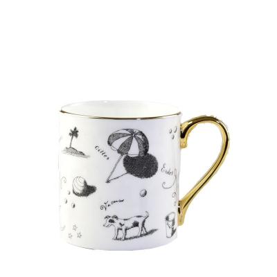 China Phnom Penh creative bone china coffee mug water cup gold viable ceramic cup handle for sale