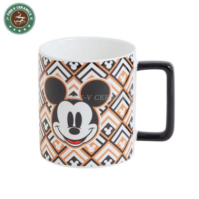 China Viable Custom Hot Sale 350ml cartoon amazon bone china cup mickey mouse creamic coffee mug viable manufacture with handle for sale