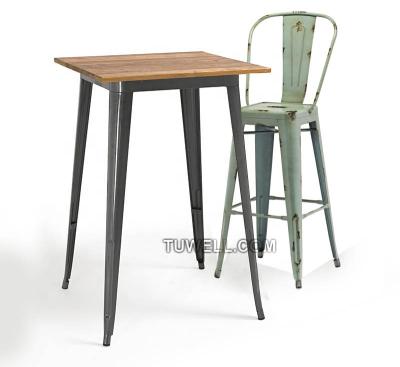 China TW8004-LW modern industrial steel chair with high back and wood seat barstool for sale