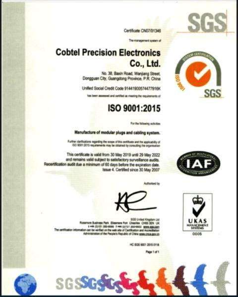 ISO9001 - COBTEL PRECISION ELECTRONICS CO.,LTD.