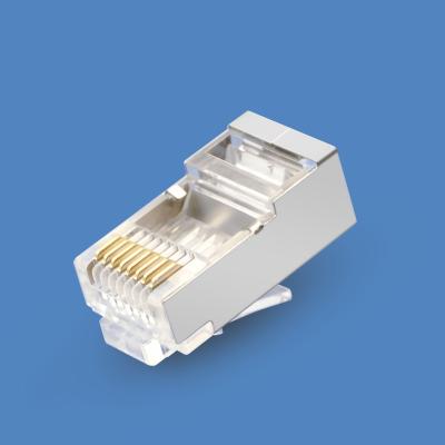 China Networking FTP CAT6 4up4down Modular Jack, V2, Brass, 3prongs 50U, OD 1.3mm, High Quality PC RJ45 Connector for sale