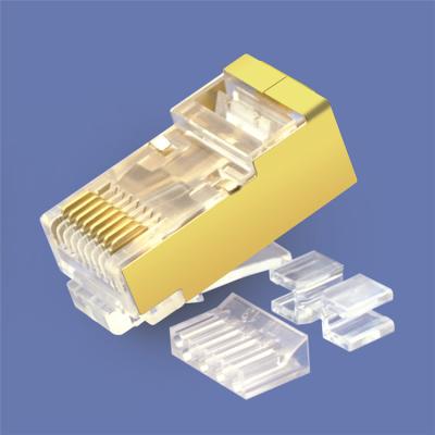 China Other High Quality Network FTP RJ45 8p8c gold shielded plug 8 pins cat7 modular connector for patch cord making connector cat 7 for sale