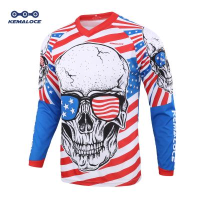 China Custom Antibacterial Mountain Bike Jersey, Downhill Bike Cycling Jersey, Mountain Cycling Wear Long Sleeve Blue USA BMX Jersey for sale