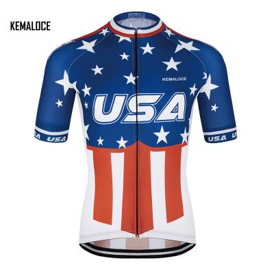 China Antibacterial Blue Unique Bicycle Jersey, America Reflective Cycling Wear, USA Short Sleeve Bike Cycling Top Racing Clothes for sale