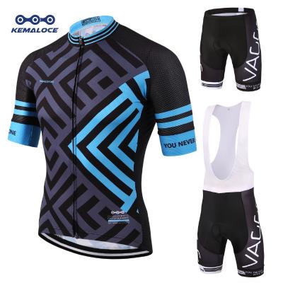 China Antibacterial Custom Design Cycling Jersey Top, 100% Blue Polyester Cycling Wear, Gel Padded Bike Shorts Bike Race Apparel for sale