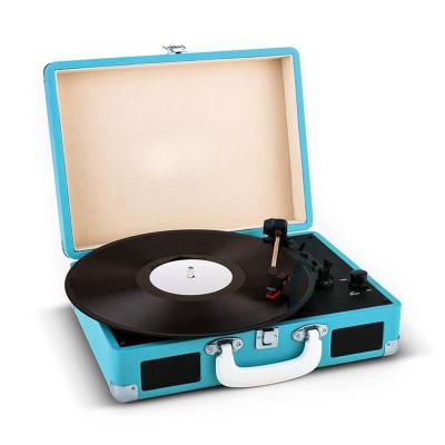 China MDF+PVC skin or wood/veneer easy carry three speed vinyl turntable player record player with portable handle for sale