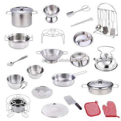 China 29pcs Stainless Steel Kitchen Cooking Pot Set Educational Toys Play Set For Kids for sale