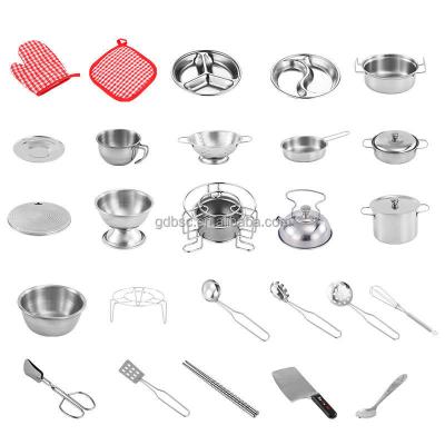 China Stainless Steel 28pcs Kids Toys Kitchen Toy Funny Kids Cooking Toy Set for sale